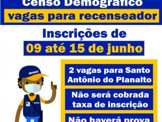Atenção para inscrições para Seleção Censo Demográfico vagas para recenseador